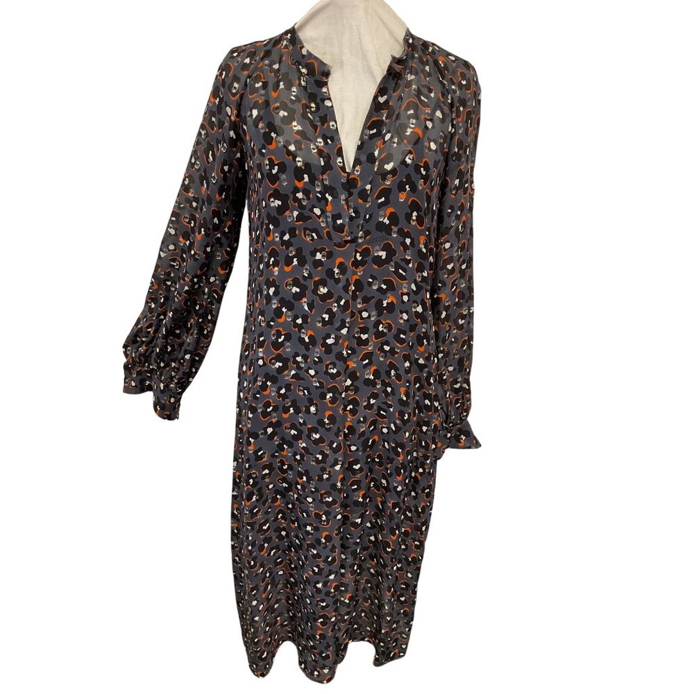 Dorothee Schumacher Sheer Silk Long-Sleeve Midi Dress With Leopard Print Size S